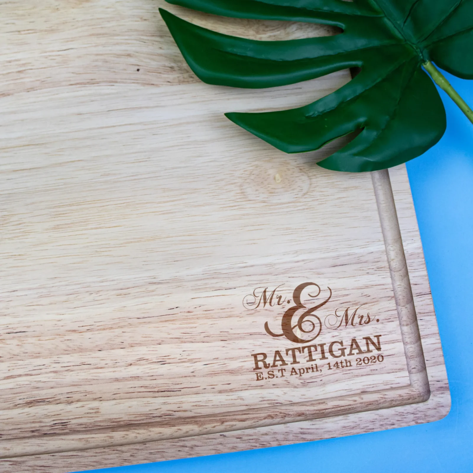couples personalised butcher block chopping board