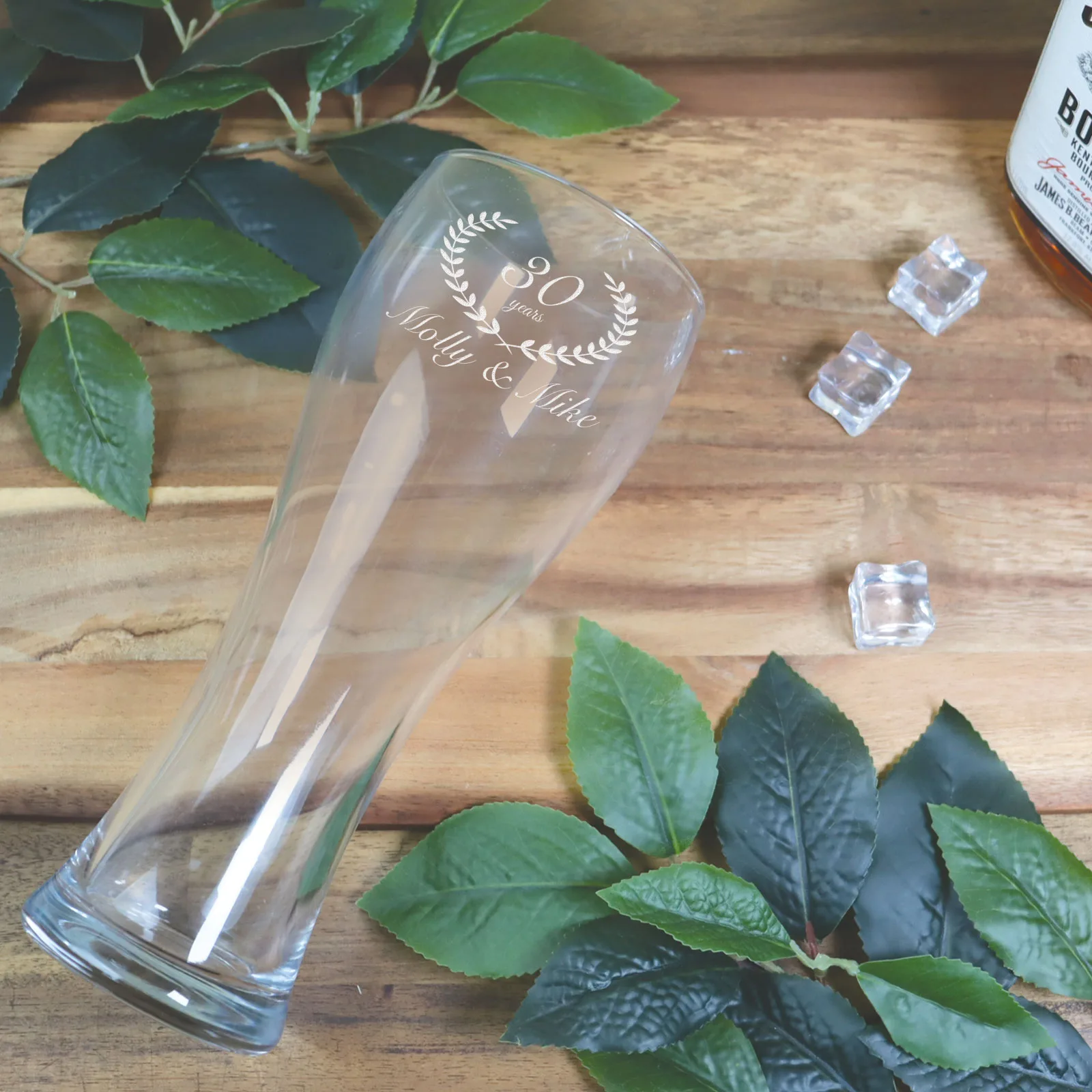Wreath Wedding Date Lager Glass