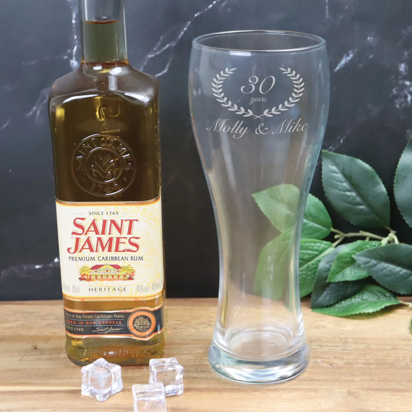 Wreath Wedding Date Lager Glass