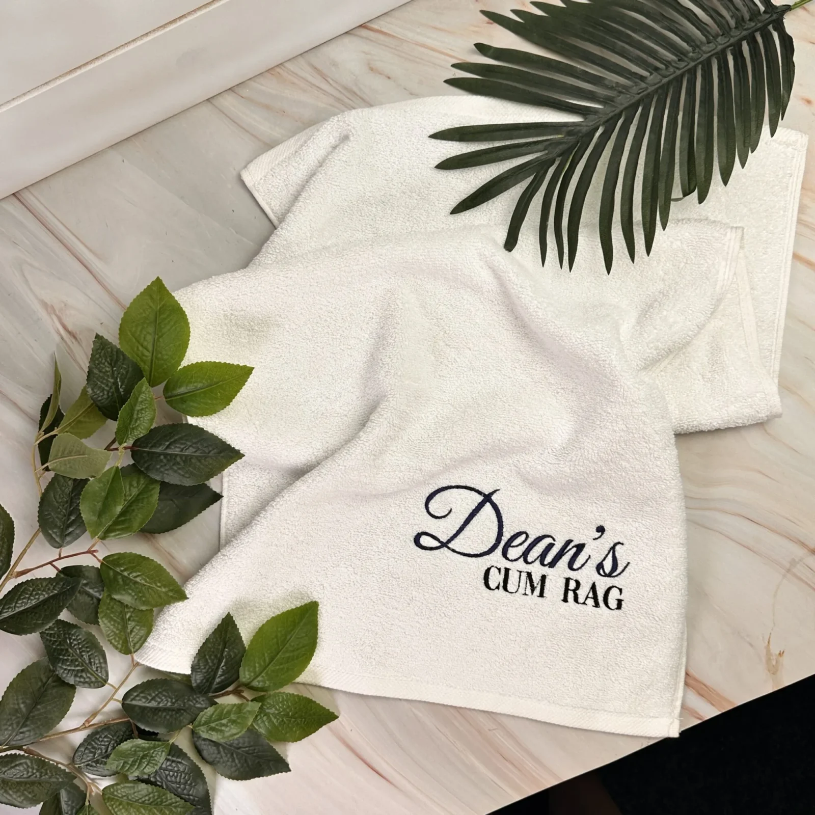 Fancy Embroidered Cum or Couchie Rag with Personalised Name