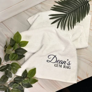 Fancy Embroidered Cum or Couchie Rag with Personalised Name