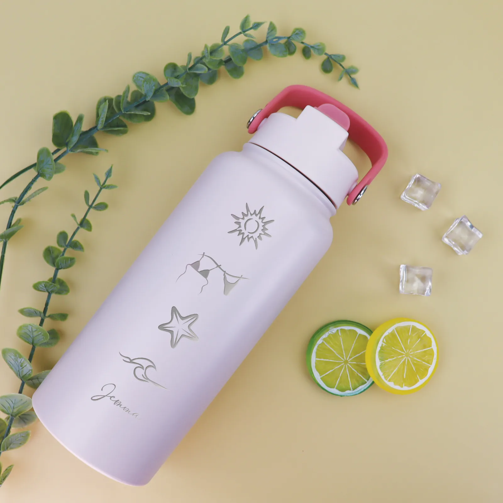 Beachy Vibes Drink Bottle Pink