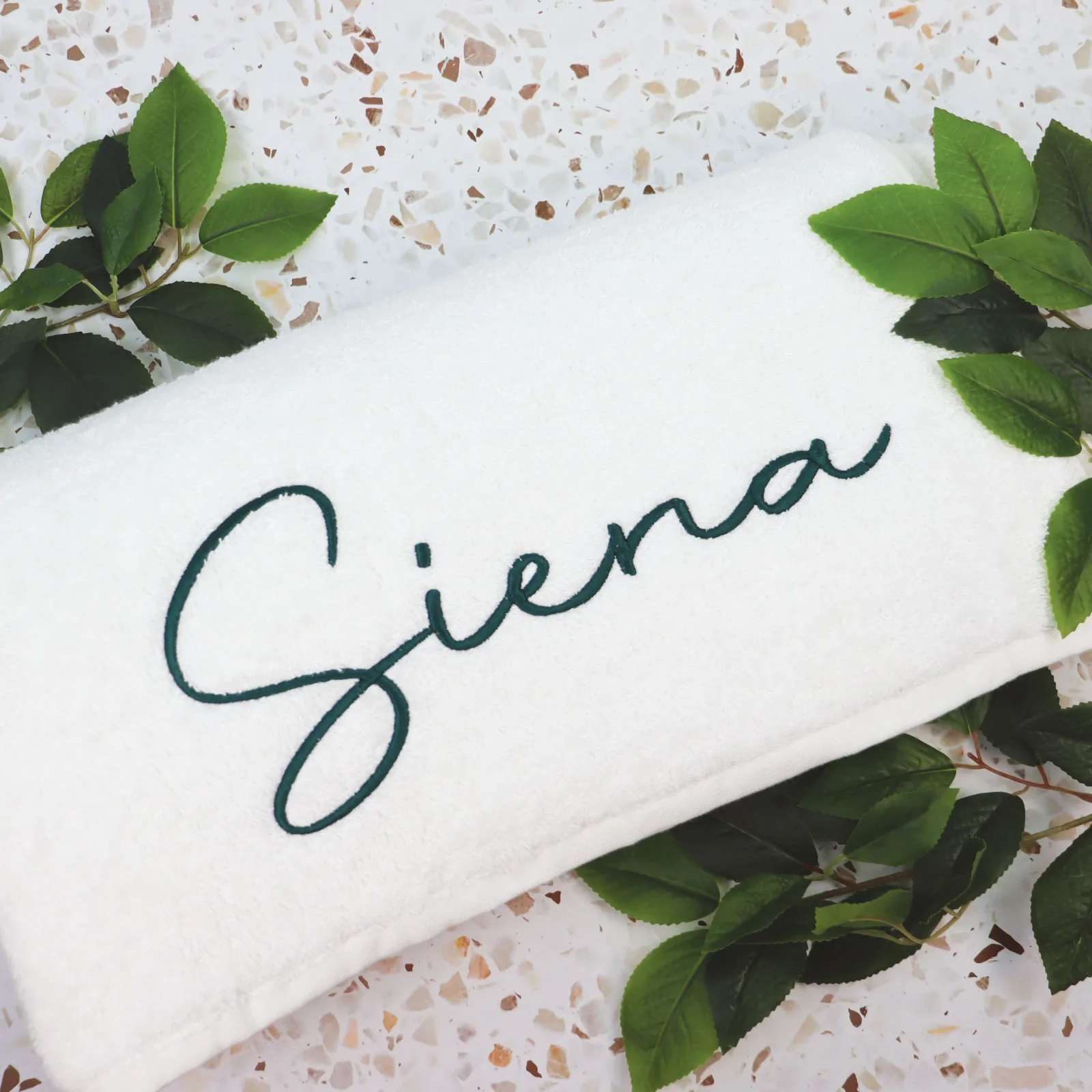 White or Mocha Bath Sheet Embroidered with Custom Text