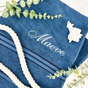 Navy Blue Embroidered Bath Towel