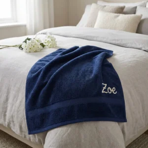 Navy Blue Embroidered Bath Towel