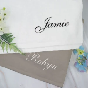 White or Mocha Bath Sheet Embroidered with Custom Text