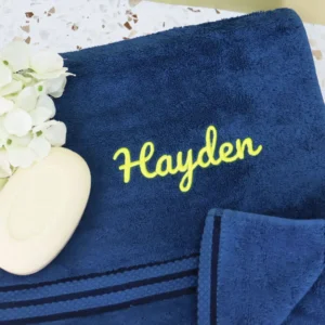 Navy Blue Embroidered Bath Towel