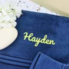 Navy blue embroidered bath towel