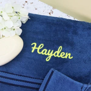 Navy Blue Embroidered Bath Towel