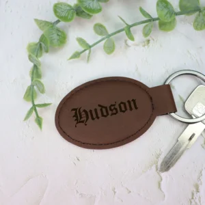 Dark Brown Leatherette Oval Keychain