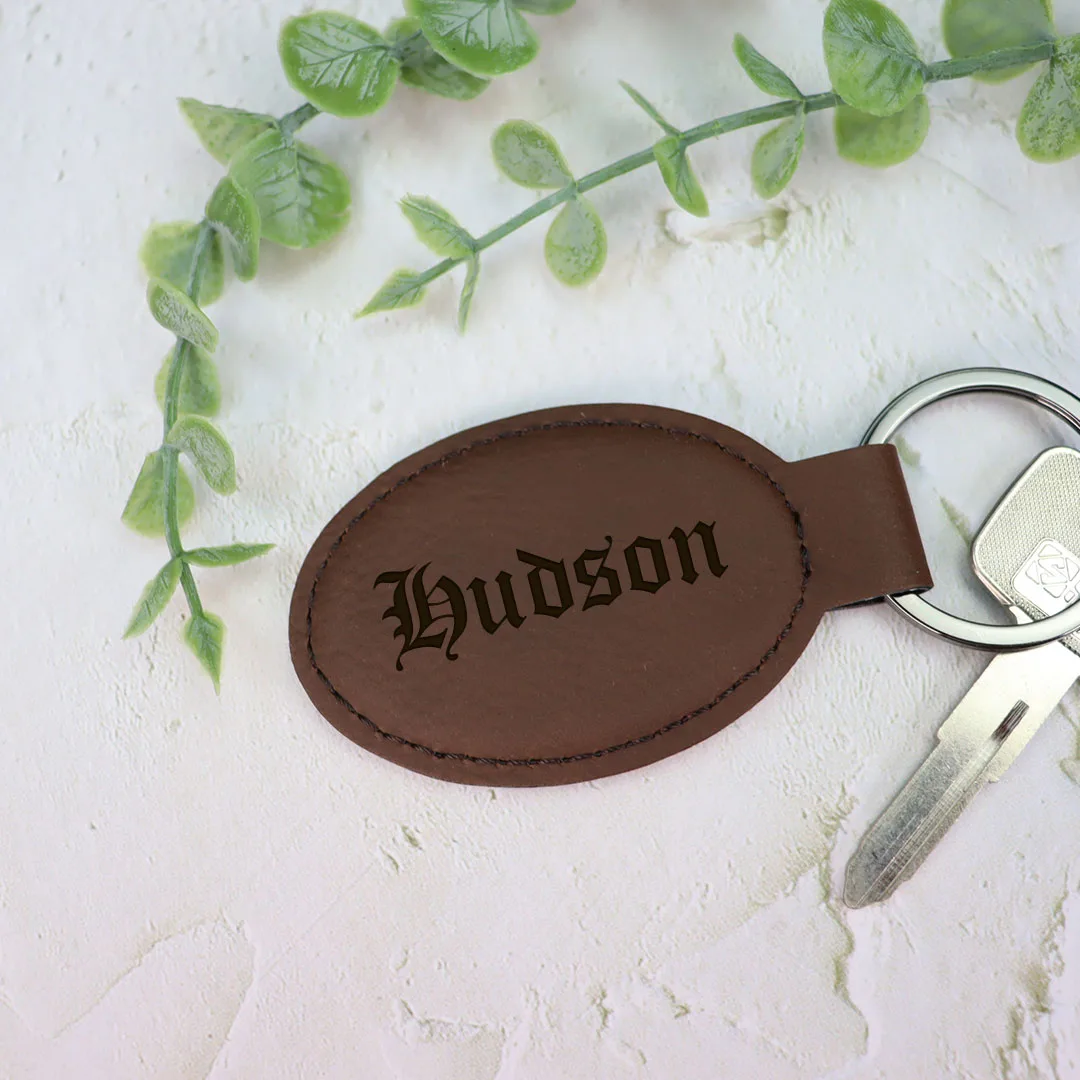 Dark Brown Leatherette Oval Keychain