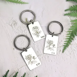 Birth Flower Metal Bar Keyring