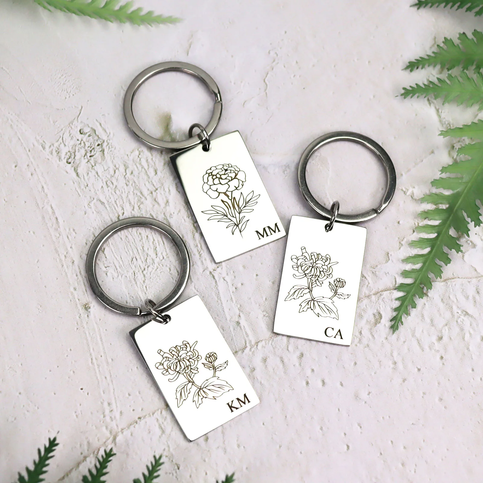 Birth Flower Metal Bar Keyring