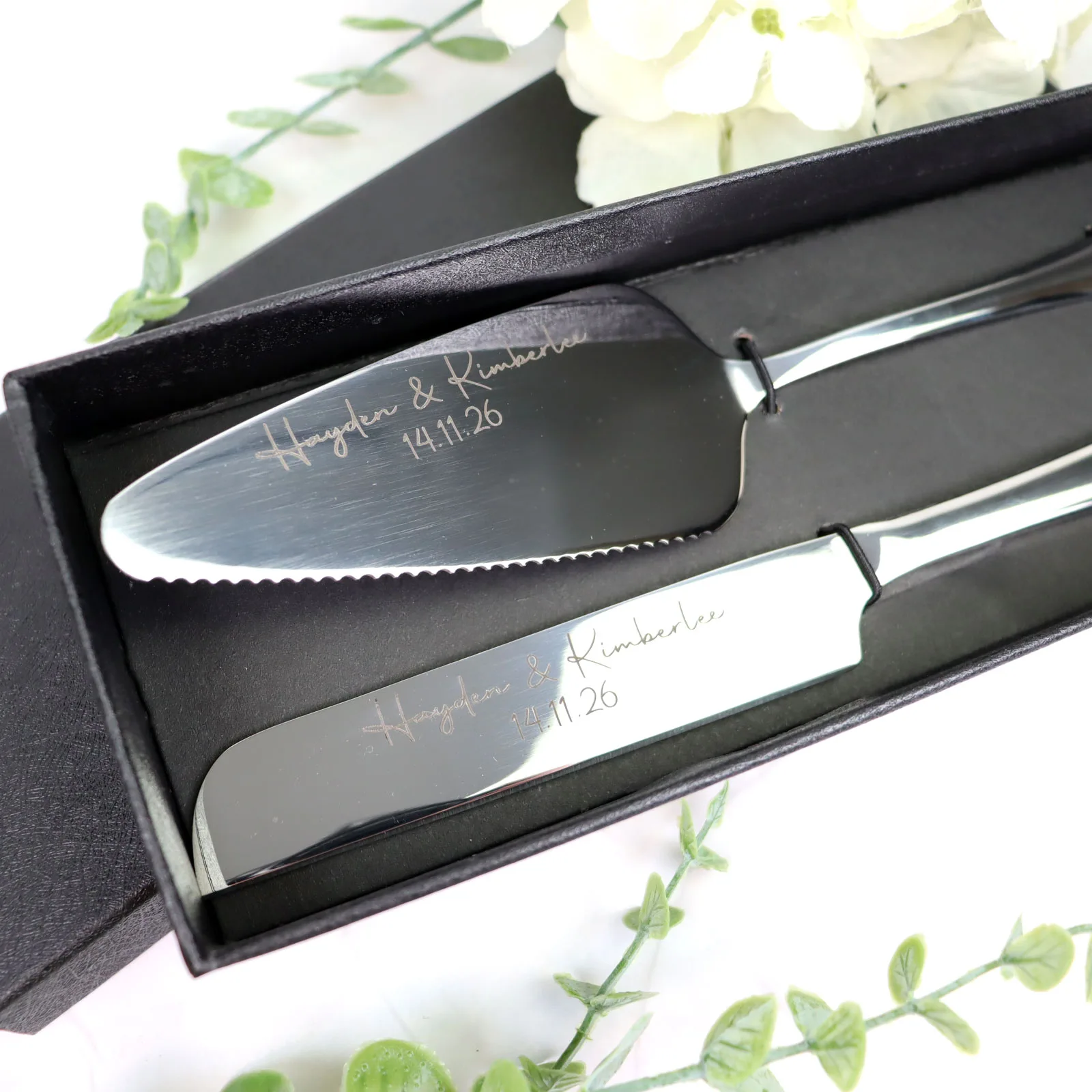 Cake Knife and Server Set with Engraved Personalised Message