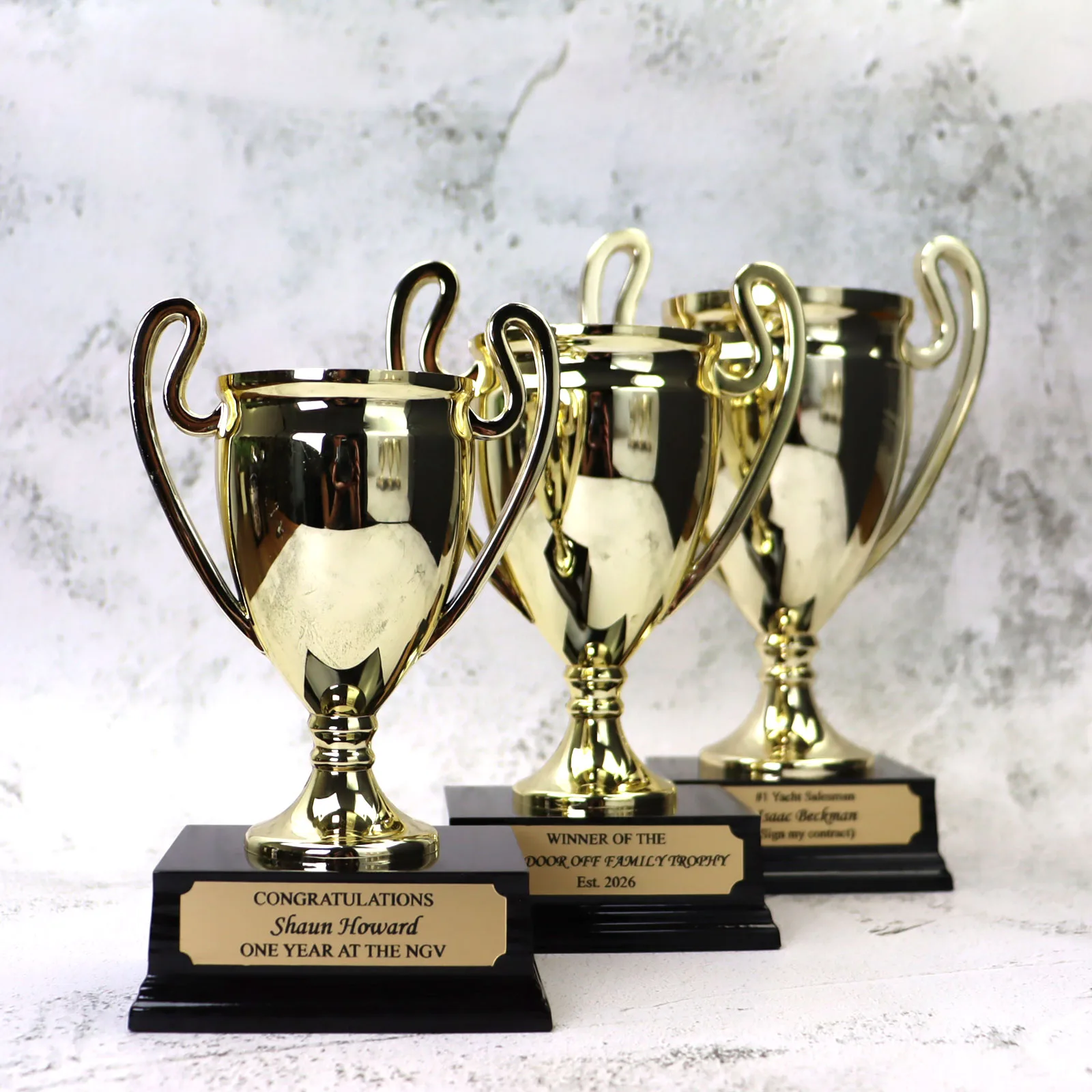 Trophy Cups with Wooden Base and Plaque