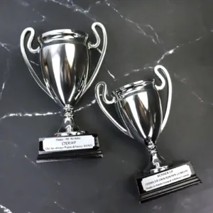 Trophy Cups with Wooden Base and Plaque