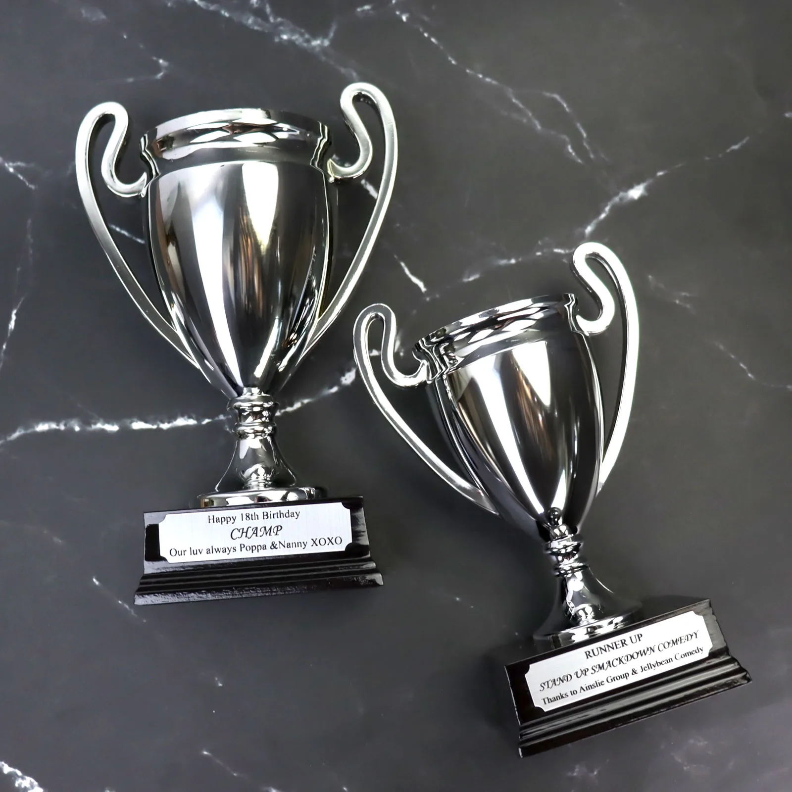 Trophy Cups with Wooden Base and Plaque