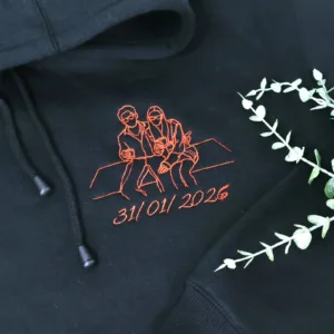 Couples embroidered drawn hoodie