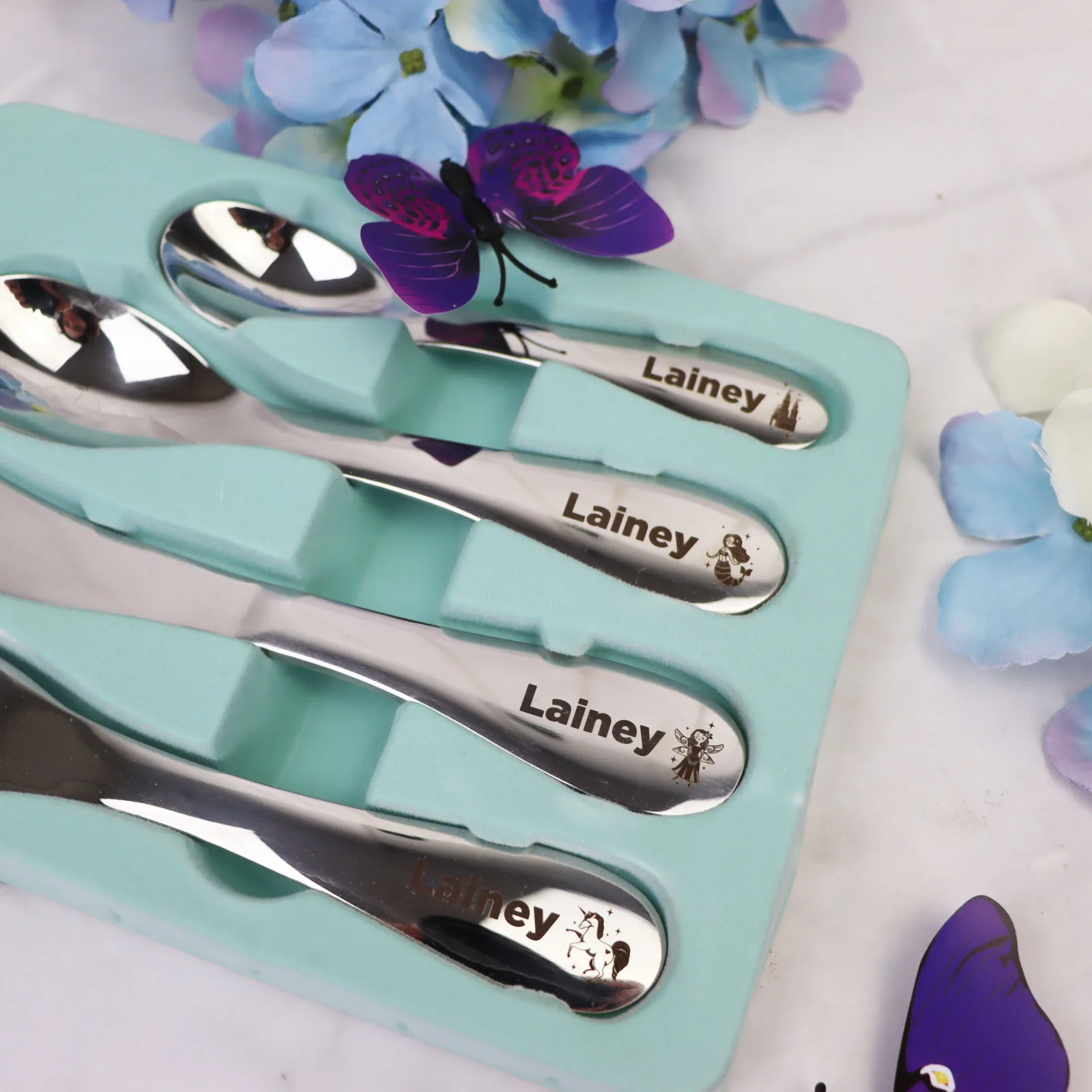 Personalised Kids Cutlery Set Engraved Name & Design Theme