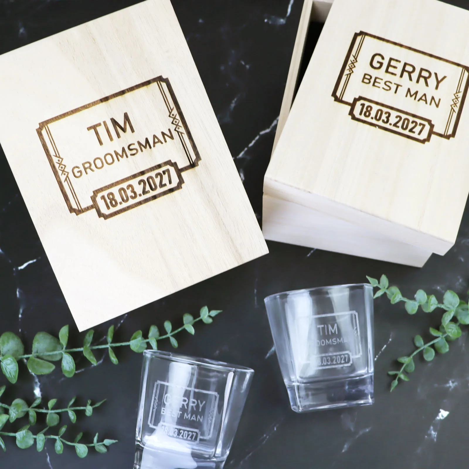 Groomsman Boxed Scotch Glass Set with Whiskey Stones