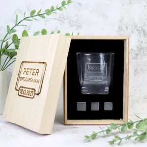 Groomsman Boxed Scotch Glass Set with Whiskey Stones