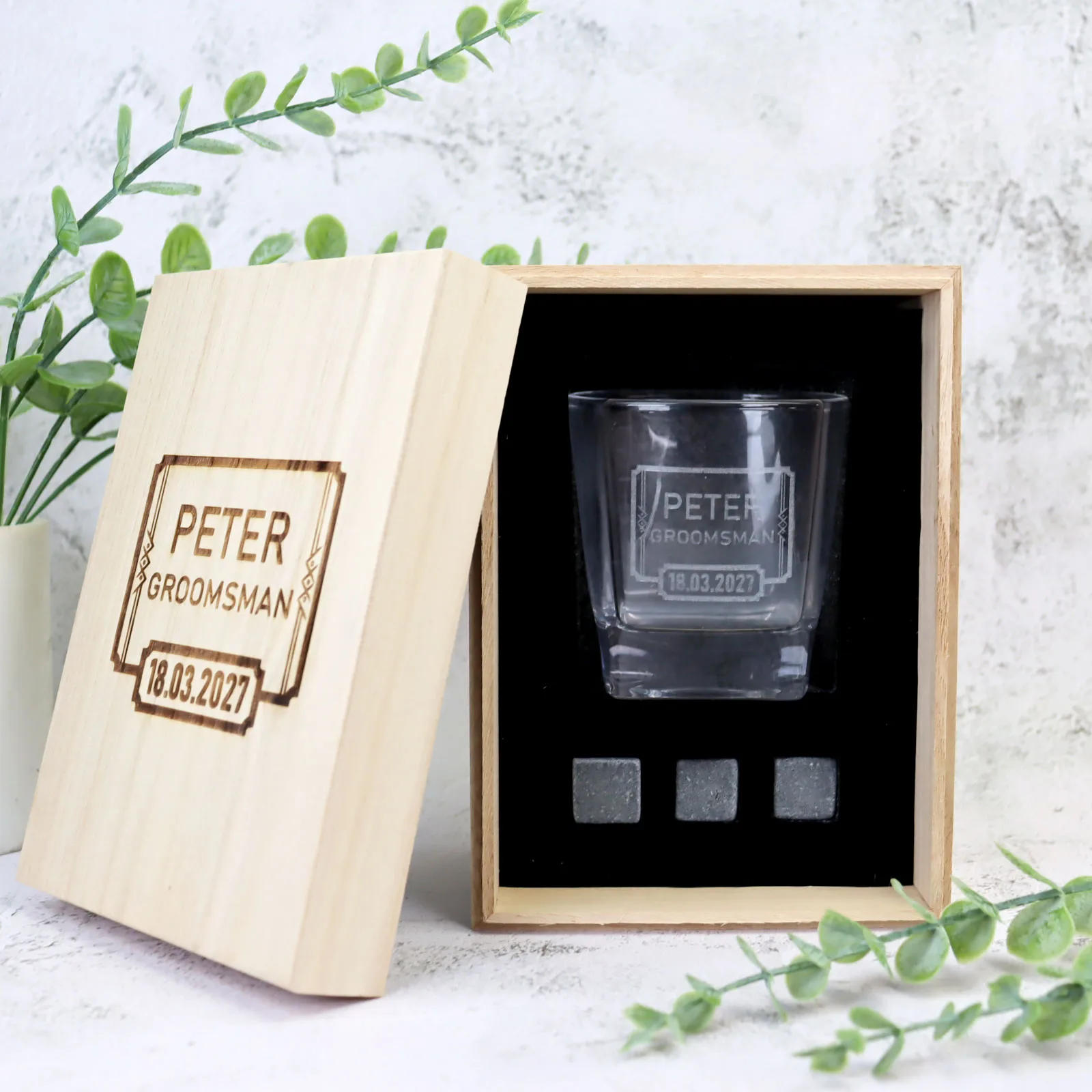 Groomsman Boxed Scotch Glass Set with Whiskey Stones